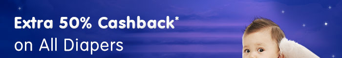 Extra 50% Cashback* on All Diapers | Coupon: DP50MR