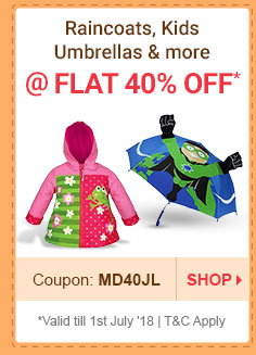 Flat 40% OFF* on Raincoats, Kids Umbrellas & more | Coupon: MD40JL