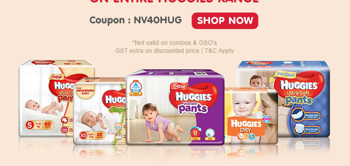 Flat 40% OFF* on Entire Huggies Range | Coupon: NV40HUG