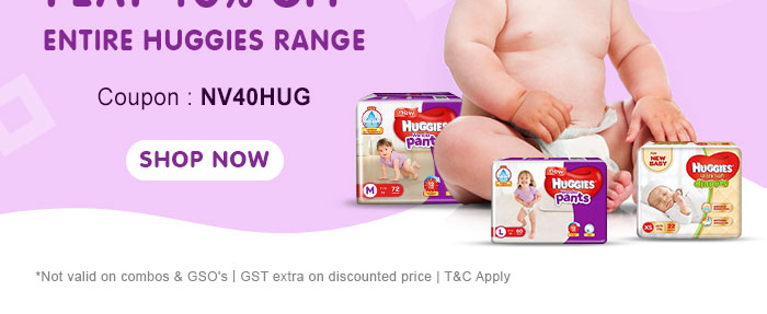 Flat 40% OFF* on Entire Huggies Range | Coupon: NV40HUG