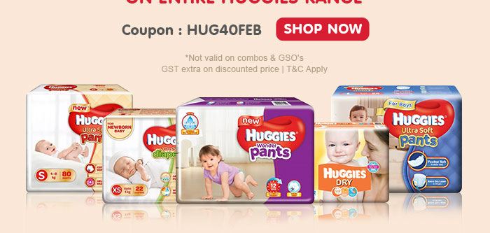 Flat 40% OFF* on Entire Huggies Range | Coupon: HUG40FEB