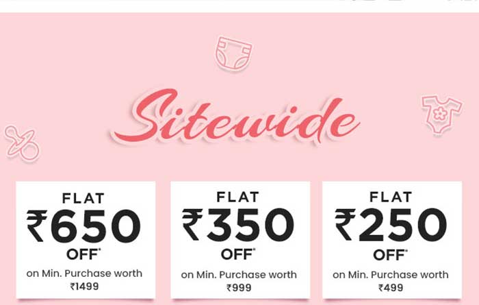 SITEWIDE Flat Rs. 650 OFF*, Flat Rs. 350 OFF* and Flat Rs. 250 OFF*