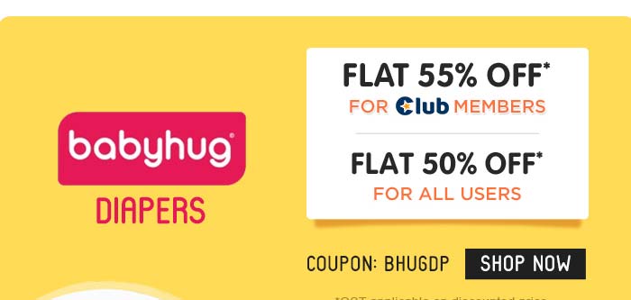 Babyhug Diapers Flat 55% OFF* for Club Members Flat 50% OFF* for All Users