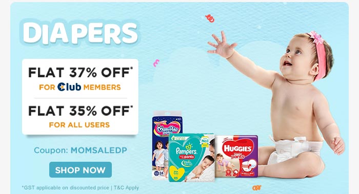 Diapers Flat 37% OFF* For Club Members Flat 35% OFF* For All users