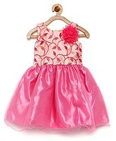 winakki-kids semi bodice flower work flare dress-pink