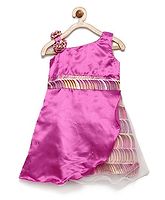 winakki-kids one off shoulder flower applique party dress-magenta