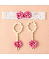 funkrafts-flower barefoot sandals and headband-pink
