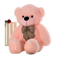 Webby Huggable Teddy Bear Soft Toy With Neck Bow Pink - Height 91 cm