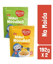 Slurrp Farm No MSG, Not Fried Hakka Noodles Classic and Mild Masala Millet Noodles, Pack of 2 - 192 gm Each