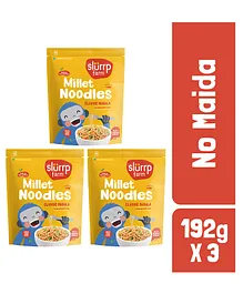 Slurrp Farm No MSG Not Fried Hakka Noodles Classic Masala Millet Noodles Pack of 3 - 192 gm Each
