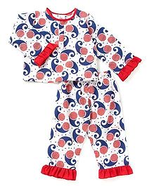 Little Pockets Store Unisex Frill Night Suit - Blue & Red Little Pockets Store Unisex Frill Night Suit - Blue & Red