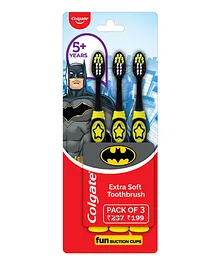 Colgate Kids Extra Soft Toothbrush with Tongue Cleaner Batman Print Pack of 3 - Black