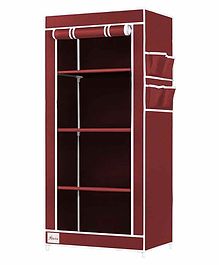 Fabura Single Door Collapsible Wardrobe with 4 Shelves - Maroon Fabura Single Door Collapsible Wardrobe with 4 Shelves - Maroon