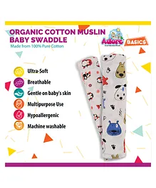 Adore Basics Organic Cotton Muslin Baby Swaddles Penguin & Puppy PrintPack of 2 - White