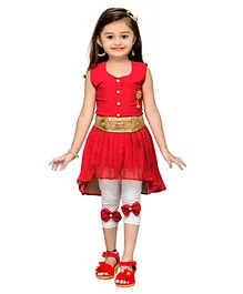 Adiva Sleeveless Lace Embellished High Low Style Dress - Dark Red