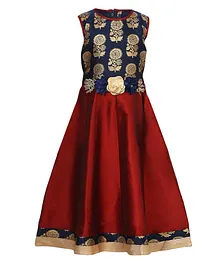 Adiva Sleeveless Floral Motif Print Gown - Maroon