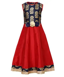 Adiva Sleeveless Floral Motif Print Gown - Red