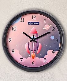 Pine Kids Rocket Wall Clock - Pink & Black