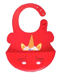 THE LITTLE LOOKERS Waterproof Silicone Feeding Bib With Adjustable Strap - Red