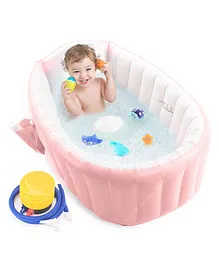 BAYBEE Sansa Inflatable Baby Bath tub for Kids with Air Pump & Foldable Basin | Mini Air Swimming Pool for Kids - Pink