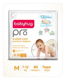 Babyhug Pro Bubble Care Premium Tape Style Diaper Medium (M) Size - 80 Pieces