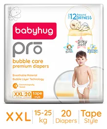 Babyhug Pro Bubble Care Premium Tape Style Diaper Double Extra Large (XXL) Size - 20 Pieces