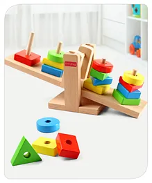Babyhug Wooden See Saw Stacking Sorter Toy Multicolour - 16 Pieces
