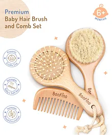 Bonfino Premium Baby Hair Brush and Comb Set- Brown