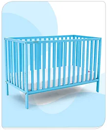 Babyhug Visby Wooden Cot with 3 Level Height Adjustment & Plug and Play Assembly - Sky Blue