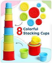 Babyhug 8 Pieces Montessori Stacking Cup with Shapes, Colors & Number Recognition| Stack & Count| Baby Stacking Water & Beach Toys Set| Educational & Motor Skills Sorting & Nesting Toys