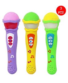 Fiddlerz Musical Microphone Singing Mike Toy With 3D Lights & Self Voice Mic Sound Toy Pack of 3 Color May Vary 