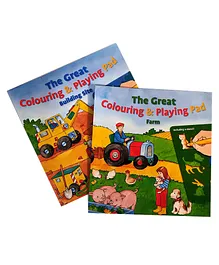 Colouring & Playing Pad Building Site or Farm Books Set of 2 - English