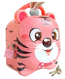 Toyshine Metal Tiger Money Safe Piggy Bank With Lock - Pink