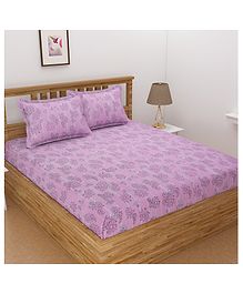 Florida Polycotton King Bed Sheet with Pillow Cover - Purple