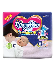 MamyPoko Pants Extra Absorb Diaper for Extra Absorption- For New Born upto 5 Kg - Pack of 17 (NB1)