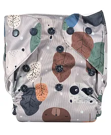 Adore Pro Unisize Adjustable Cloth Diaper With 5 Layered Charcoal Insert Brown Bear Theme - Multicolor