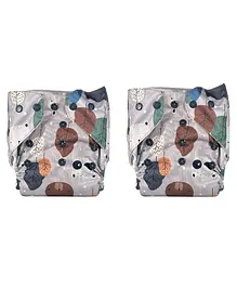 Adore Baby Unisize Adjustable Cloth Diaper with 5 Layer Charcoal Insert Bear Print Pack of 2 - Grey Brown