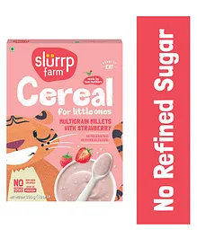 Slurrp Farm Mildly Sweetened with Jaggery Powder, No Refined Sugar | Multigrain Millets Cereal with Ragi, Strawberry, and Rice Crispies | No Preservatives | Instant Cereal for Little Ones, 300g