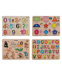 Mindmaker Wooden Knob Puzzles Pack of 4 - 53 Pieces