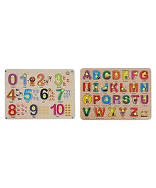 MINDMAKER Wooden Alphabtes & Numbers Knob Puzzles Multicolour - 39 Pieces