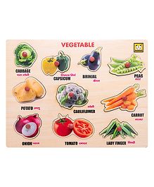 MINDMAKER - Wooden Vegetables Puzzle with Knobs Educational and Learning Toy Multicolour - 10 Pieces