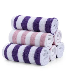 My Milestones 100% Cotton Kids Face Towel Modern Stripes 6 PC - Pink Purple
