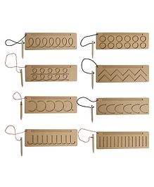 Minmaker Writing Patterns Practice Writing Boards for Kids Wooden Educational Toys Tracing Boards Learning Wooden Toys Pack Of 8 -Brown