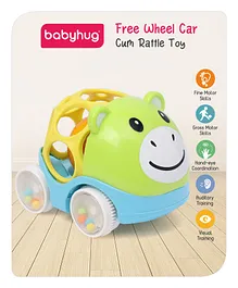 Babyhug Animal Themed Push & Go Free Wheel Car Cum Rattle Toy Hippo - Green