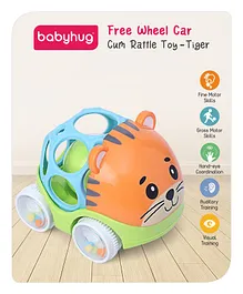 Babyhug Animal Themed Push & Go Free Wheel Car Cum Rattle Toy Tiger - Multicolour