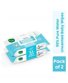 Mother Sparsh Baby 99% Pure Water Baby Wipes Super Saver Travel Friendly Combo Pack Wipes Made with Plant Based Fabric Pack of 2 - 40 Pieces Each