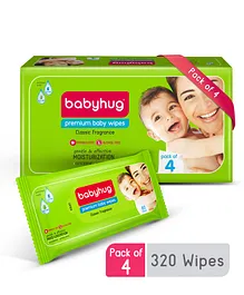 Babyhug Premium 98% Water Baby Wet Wipes Pack Of 4 - 80 Piece Each
