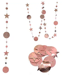 Hippity Hop Mirror Party Decoration Circle Dot Star Garland Banner Bright Paper Streamer Hanging Decorations Glitter Star Bunting Banner Backdrop - Pink