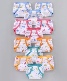 Babyhug Muslin Cotton Reusable Velcro Printed Cloth Nappies Large Set of 12 - Multicolor
