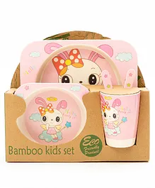 EZ Life 5 Piece Bamboo Meal Set Bubbly Bunny - Pink